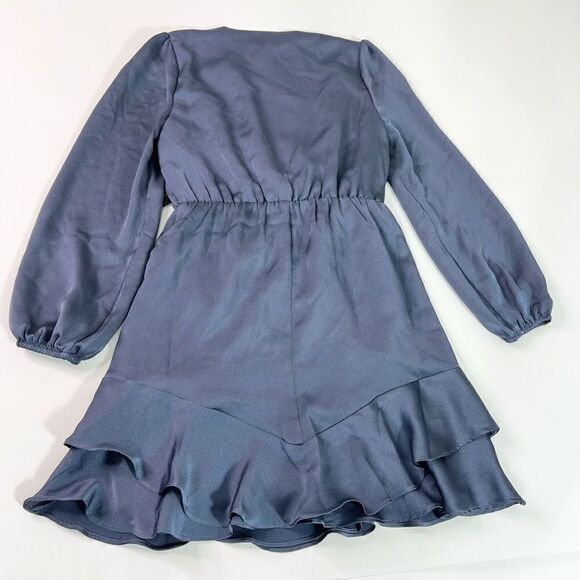 Express Wrap Dress Women's Medium Blue Balloon Sleeve Ruffle V-Neck Pleated NWT - Picture 8 of 12